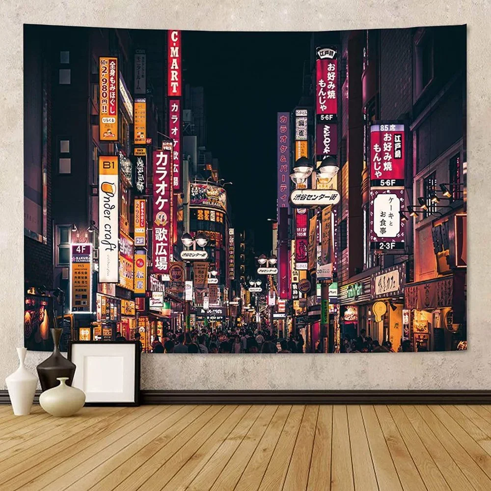 Retro Neon Tokyo Japan Skyline Cityscape Wall Decor for Patio/Bedroom/LivingRoom